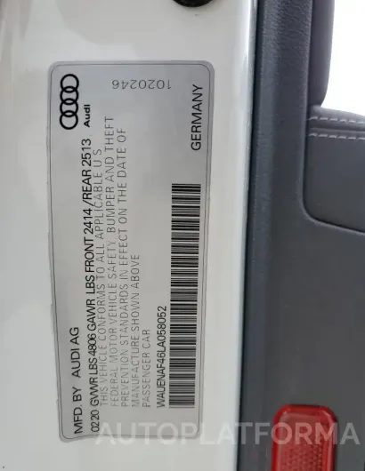 AUDI A4 PREMIUM 2020 vin WAUENAF46LA058052 from auto auction Copart