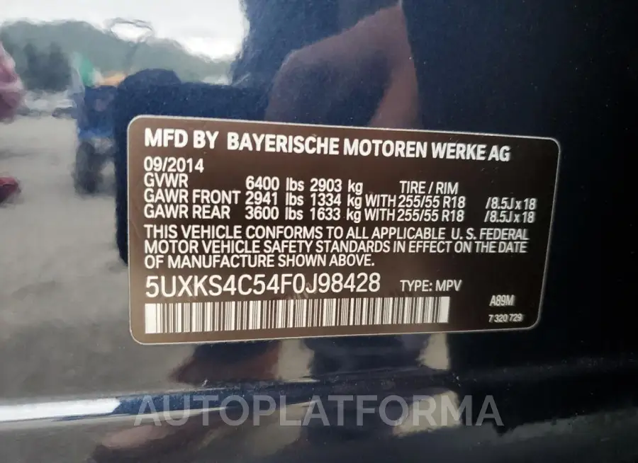 BMW X5 XDRIVE3 2015 vin 5UXKS4C54F0J98428 from auto auction Copart