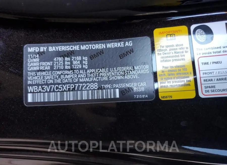 BMW 428 I SULE 2015 vin WBA3V7C5XFP772288 from auto auction Copart