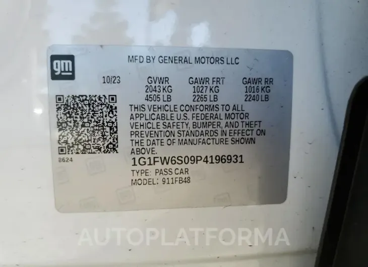 CHEVROLET BOLT EV 1L 2023 vin 1G1FW6S09P4196931 from auto auction Copart