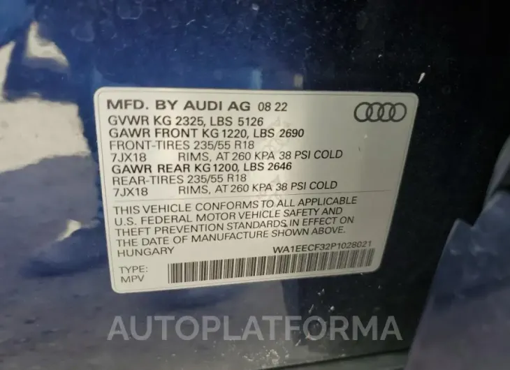 AUDI Q3 PREMIUM 2023 vin WA1EECF32P1028021 from auto auction Copart