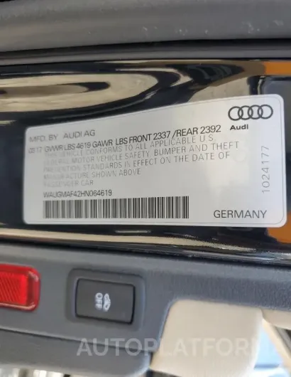 AUDI A4 ULTRA P 2017 vin WAUGMAF42HN064619 from auto auction Copart