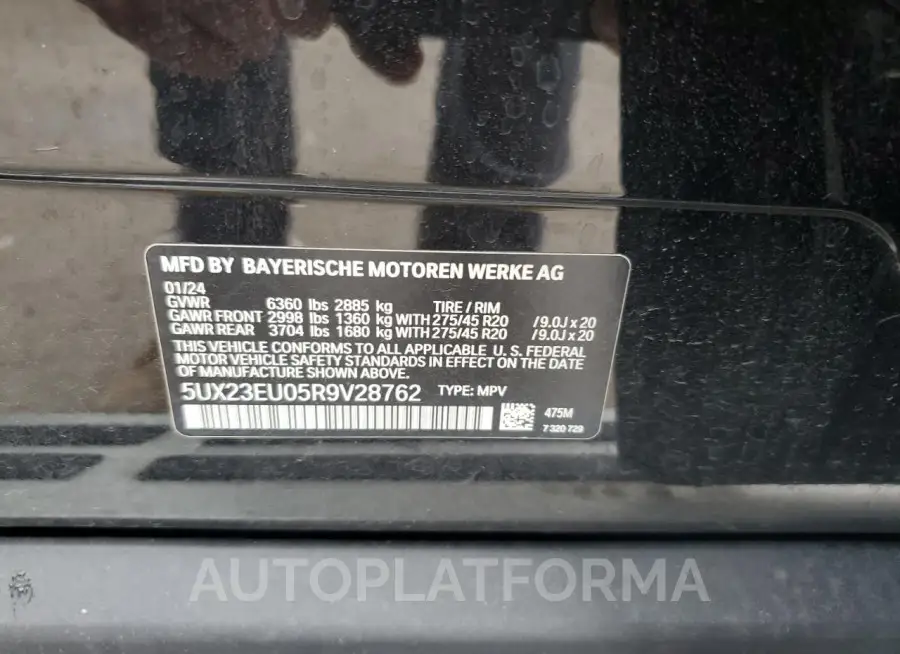 BMW X5 XDRIVE4 2024 vin 5UX23EU05R9V28762 from auto auction Copart