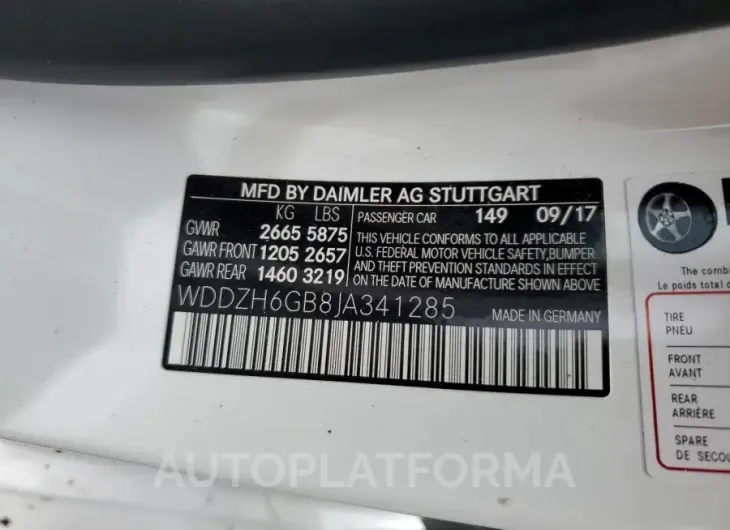 MERCEDES-BENZ E 400 4MAT 2018 vin WDDZH6GB8JA341285 from auto auction Copart