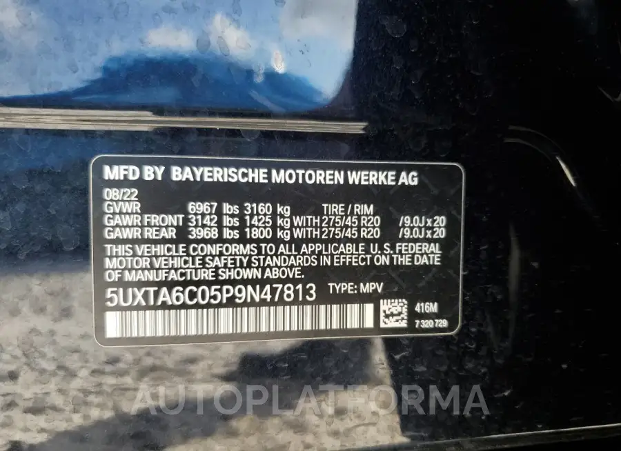 BMW X5 XDRIVE4 2023 vin 5UXTA6C05P9N47813 from auto auction Copart