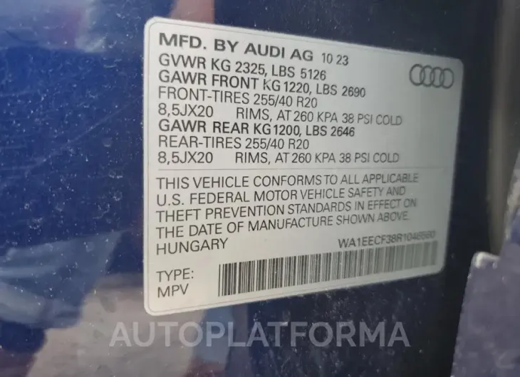 AUDI Q3 PREMIUM 2024 vin WA1EECF38R1046560 from auto auction Copart