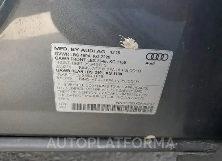 AUDI Q3 PRESTIG 2016 vin WA1GFCFSXGR014513 from auto auction Copart