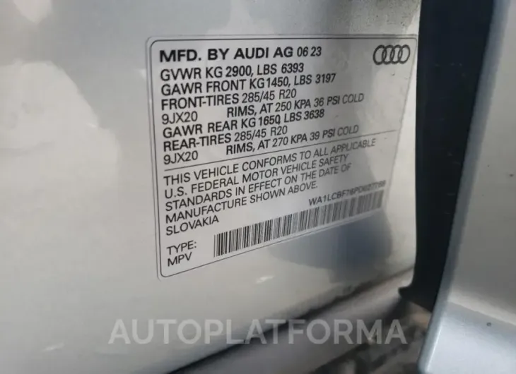 AUDI Q7 PREMIUM 2023 vin WA1LCBF76PD027768 from auto auction Copart