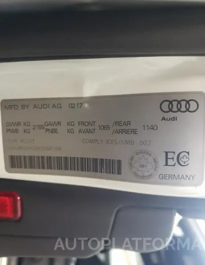 AUDI A4 PRESTIG 2017 vin WAURNAF42HN064156 from auto auction Copart