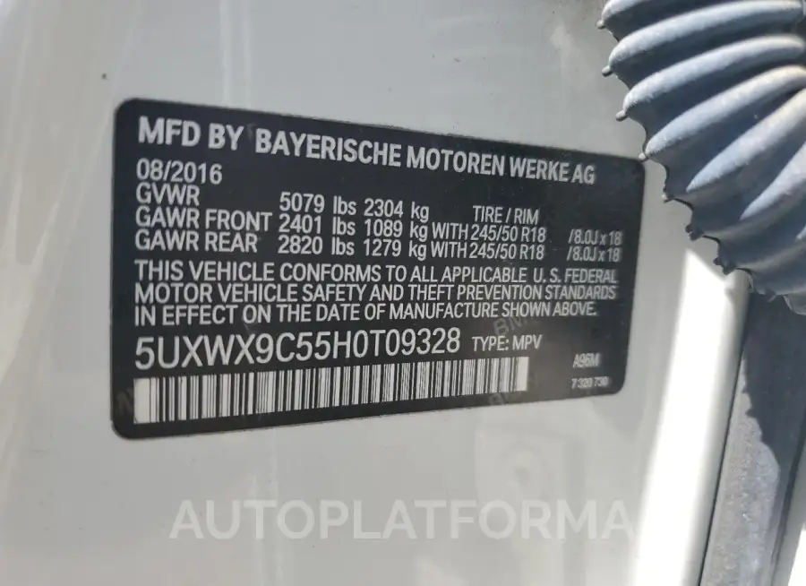 BMW X3 XDRIVE2 2017 vin 5UXWX9C55H0T09328 from auto auction Copart