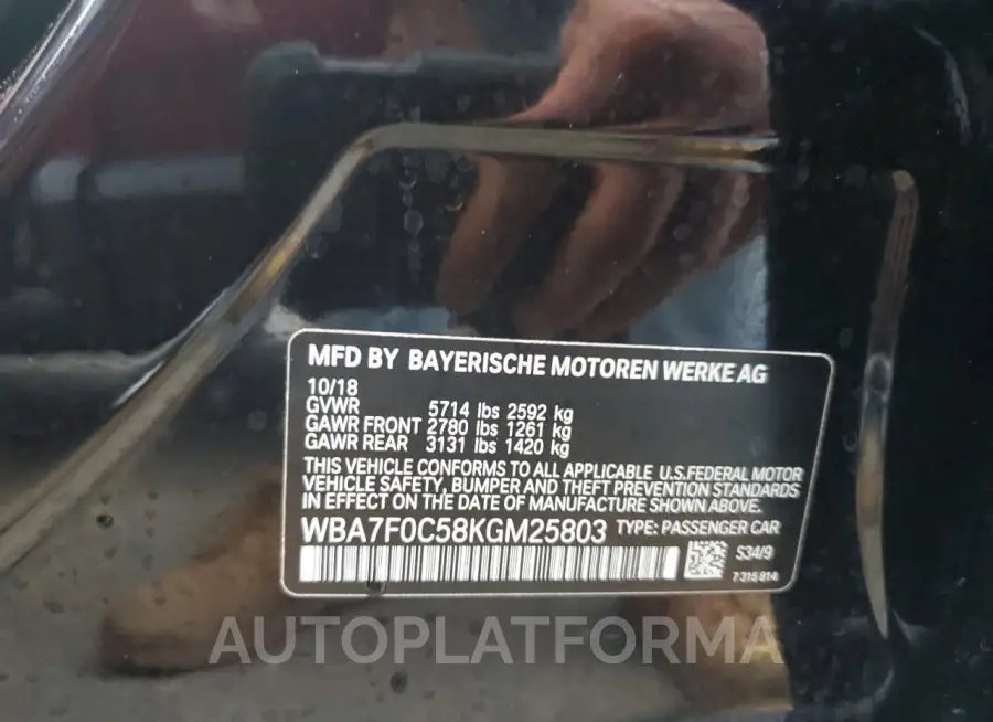 BMW 750 I 2019 vin WBA7F0C58KGM25803 from auto auction Copart