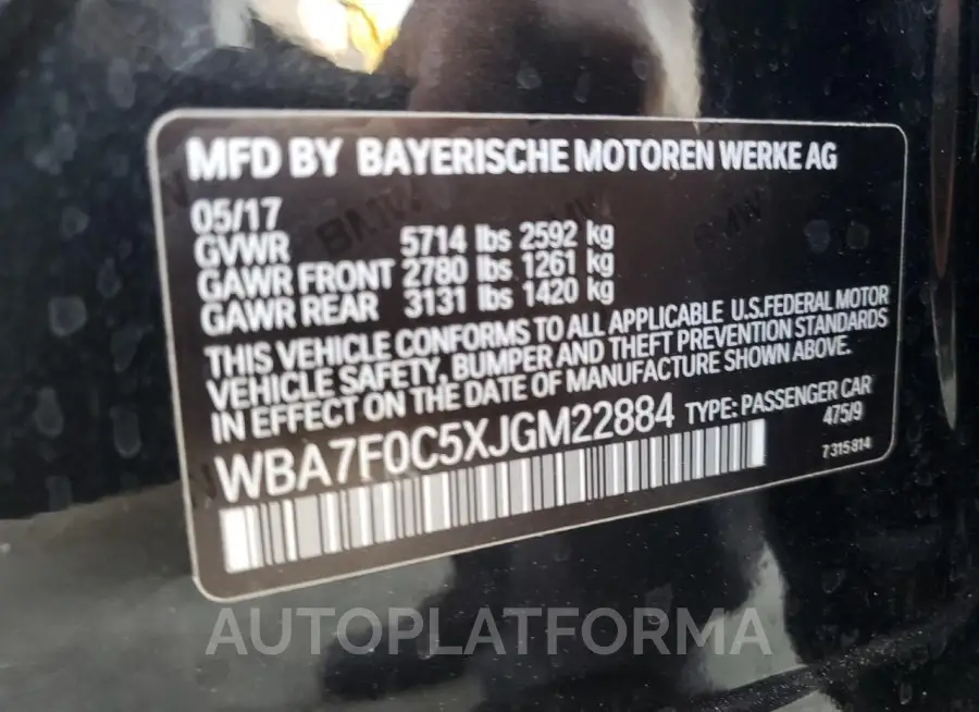 BMW 750 I 2018 vin WBA7F0C5XJGM22884 from auto auction Copart