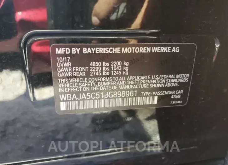 BMW 530 I 2018 vin WBAJA5C51JG898961 from auto auction Copart