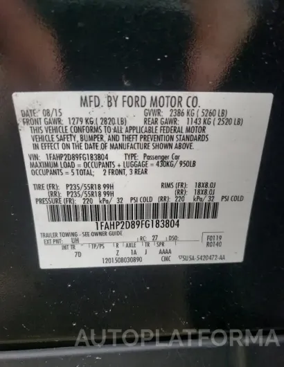 FORD TAURUS SE 2015 vin 1FAHP2D89FG183804 from auto auction Copart