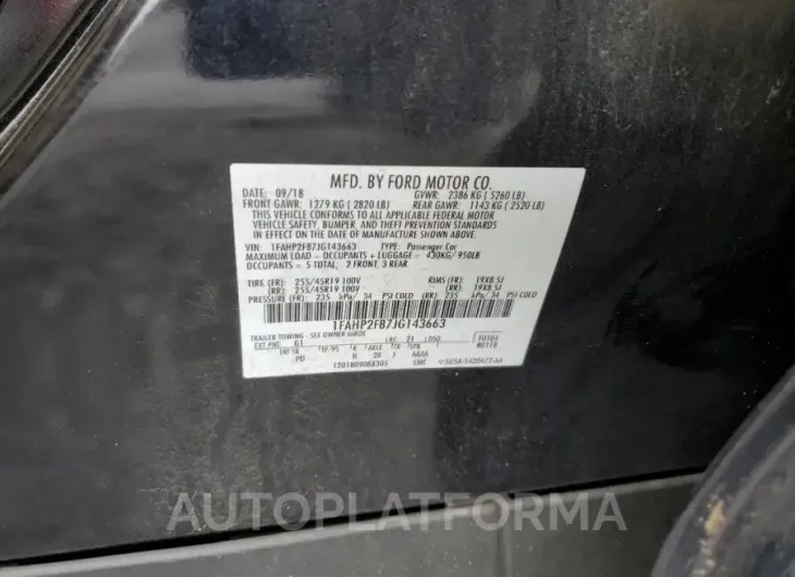 FORD TAURUS LIM 2018 vin 1FAHP2F87JG143663 from auto auction Copart