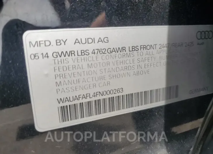 AUDI A4 PREMIUM 2015 vin WAUAFAFL4FN000263 from auto auction Copart