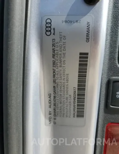 AUDI A4 PREMIUM 2017 vin WAUANAF45HN026417 from auto auction Copart