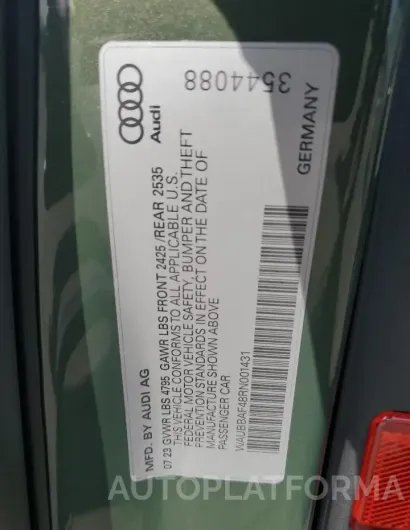 AUDI A4 PREMIUM 2024 vin WAUBBAF48RN001431 from auto auction Copart