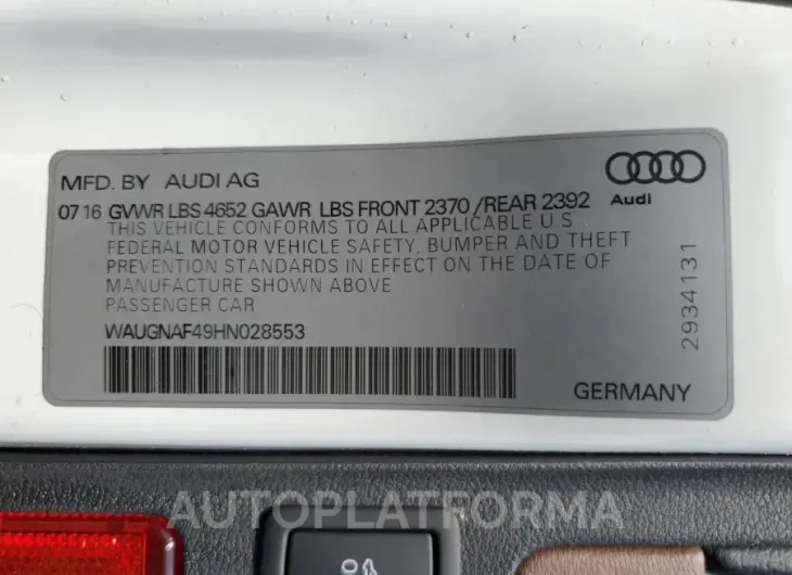 AUDI A4 PREMIUM 2017 vin WAUGNAF49HN028553 from auto auction Copart