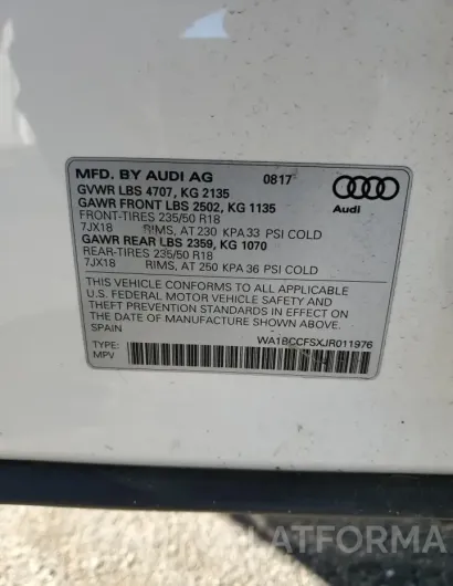 AUDI Q3 PREMIUM 2018 vin WA1BCCFSXJR011976 from auto auction Copart