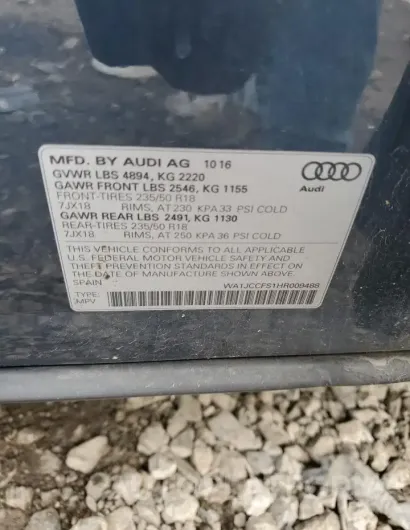 AUDI Q3 PREMIUM 2017 vin WA1JCCFS1HR009488 from auto auction Copart