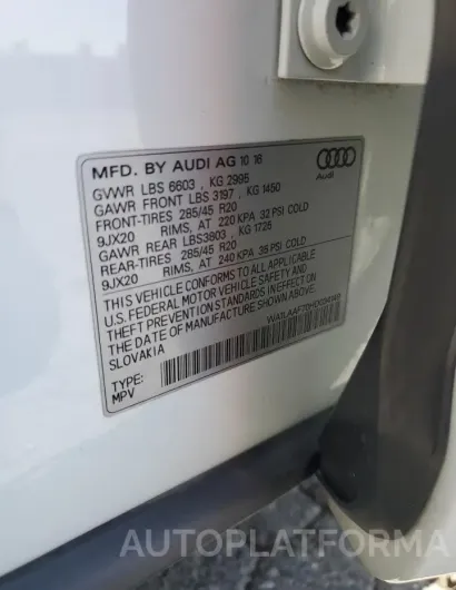 AUDI Q7 PREMIUM 2017 vin WA1LAAF70HD034149 from auto auction Copart