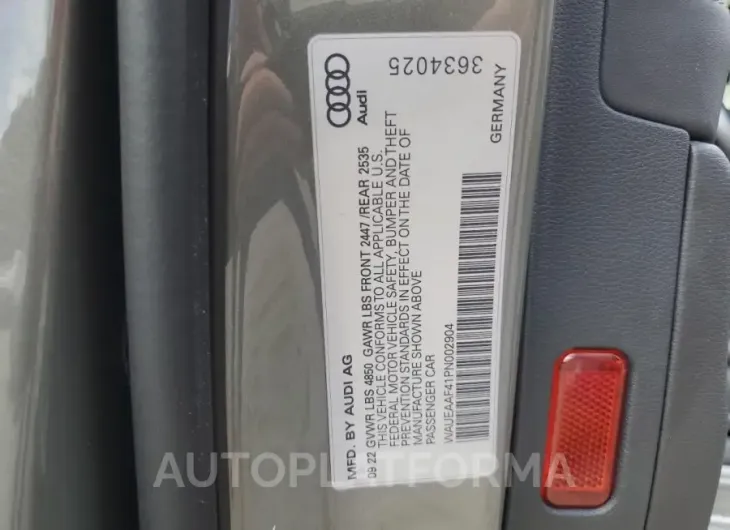 AUDI A4 PREMIUM 2023 vin WAUEAAF41PN002904 from auto auction Copart