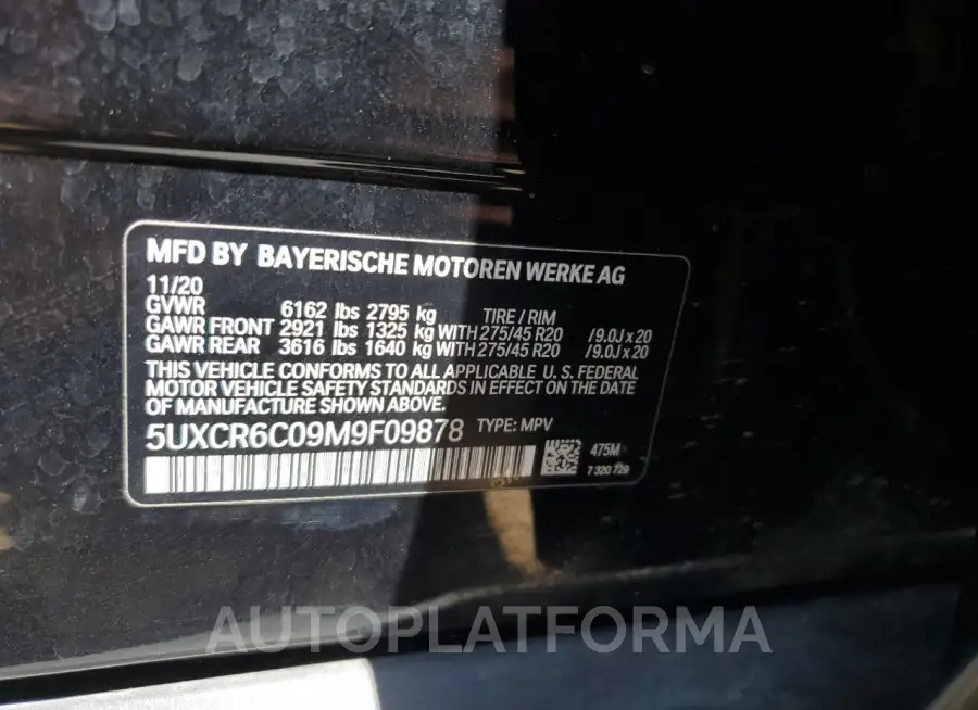 BMW X5 XDRIVE4 2021 vin 5UXCR6C09M9F09878 from auto auction Copart