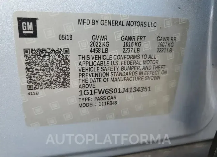 CHEVROLET BOLT EV LT 2018 vin 1G1FW6S01J4134351 from auto auction Copart