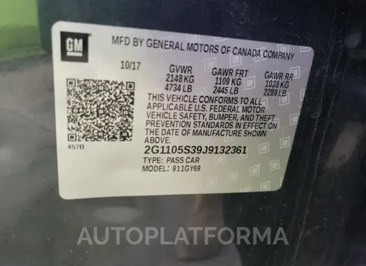 CHEVROLET IMPALA LT 2018 vin 2G1105S39J9132361 from auto auction Copart