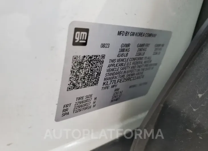 CHEVROLET TRAX LS 2024 vin KL77LFE25RC114474 from auto auction Copart