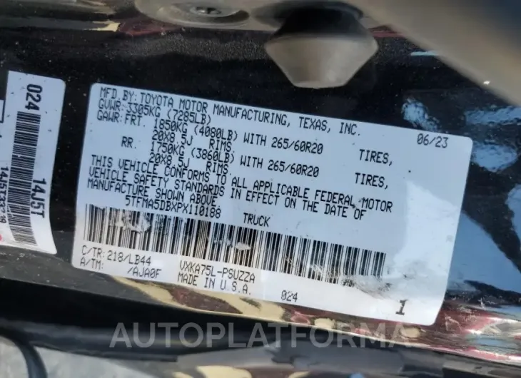 TOYOTA TUNDRA CRE 2023 vin 5TFMA5DBXPX110188 from auto auction Copart