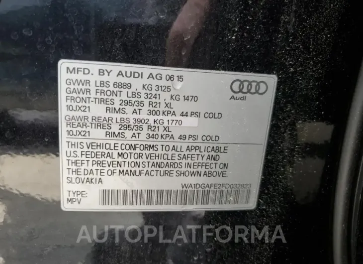 AUDI Q7 PRESTIG 2015 vin WA1DGAFE2FD032823 from auto auction Copart