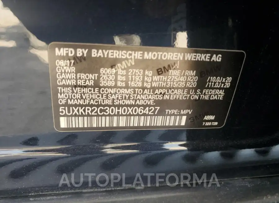 BMW X5 SDRIVE3 2017 vin 5UXKR2C30H0X06427 from auto auction Copart