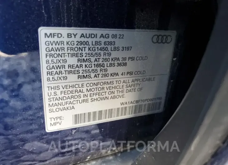 AUDI Q7 PREMIUM 2023 vin WA1ACBF70PD001755 from auto auction Copart