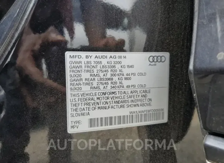 AUDI Q7 TDI PRE 2015 vin WA1LMAFE8FD005596 from auto auction Copart