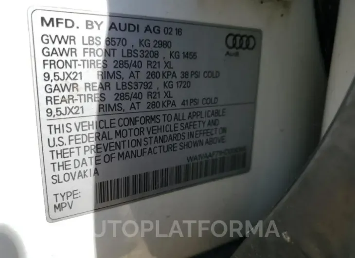 AUDI Q7 PRESTIG 2017 vin WA1VAAF71HD008345 from auto auction Copart