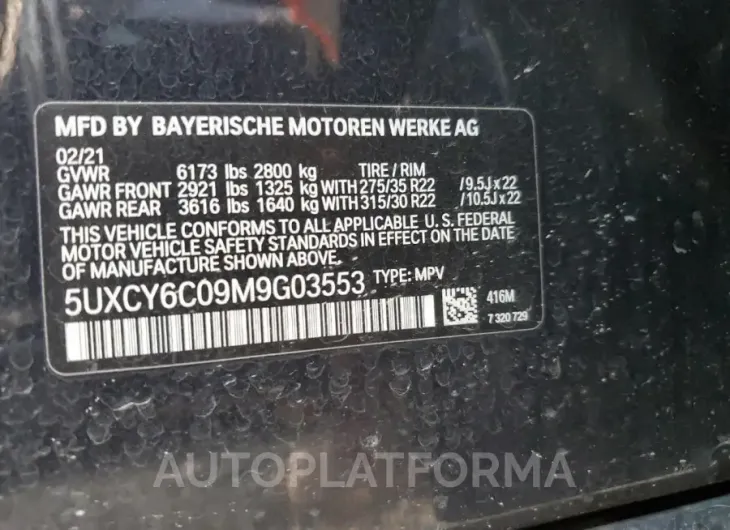 BMW X6 XDRIVE4 2021 vin 5UXCY6C09M9G03553 from auto auction Copart