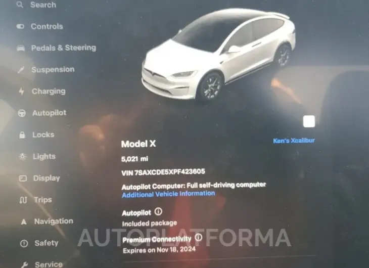 TESLA MODEL X 2023 vin 7SAXCDE5XPF423605 from auto auction Copart