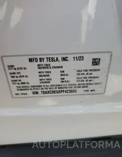 TESLA MODEL X 2023 vin 7SAXCDE5XPF423605 from auto auction Copart