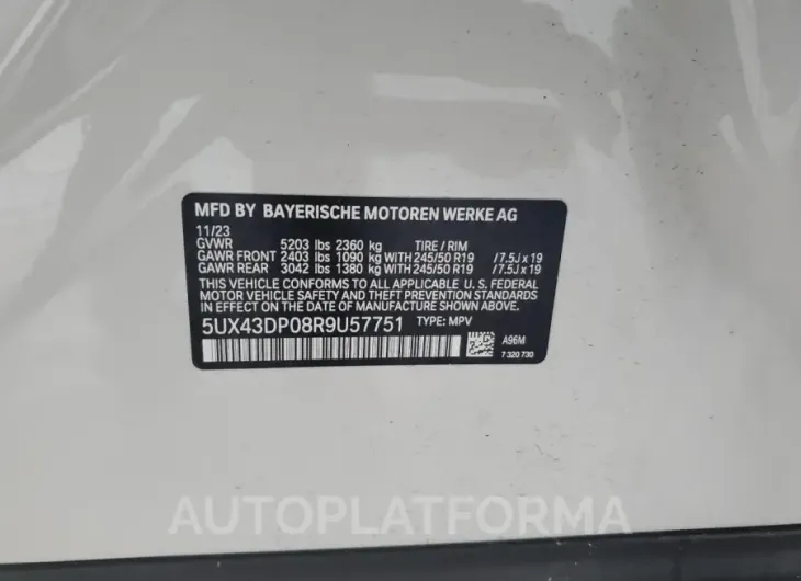 BMW X3 SDRIVE3 2024 vin 5UX43DP08R9U57751 from auto auction Copart