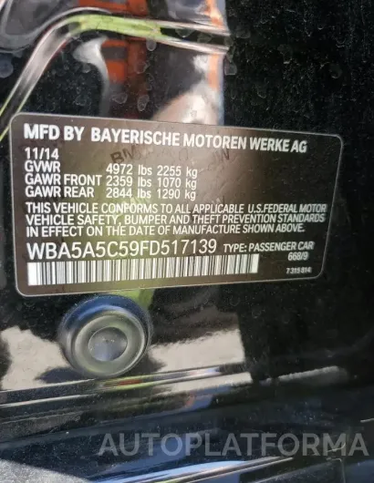 BMW 528 I 2015 vin WBA5A5C59FD517139 from auto auction Copart