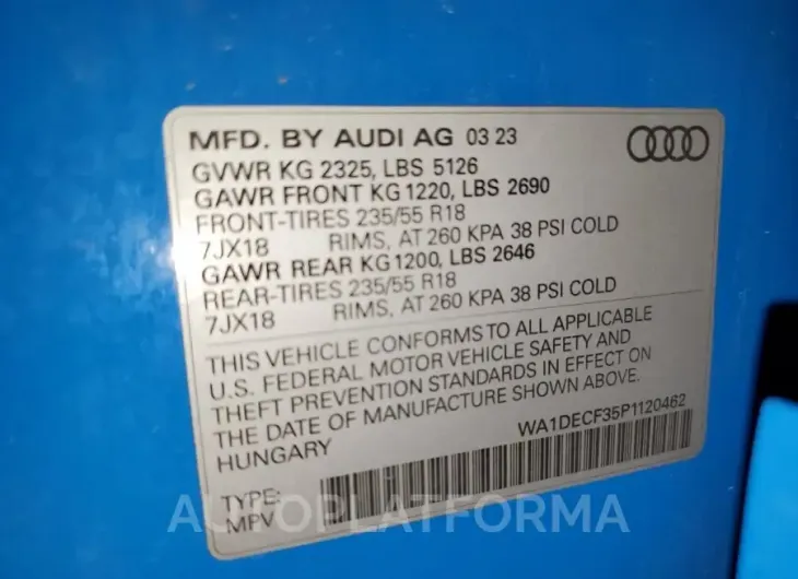 AUDI Q3 PREMIUM 2023 vin WA1DECF35P1120462 from auto auction Copart