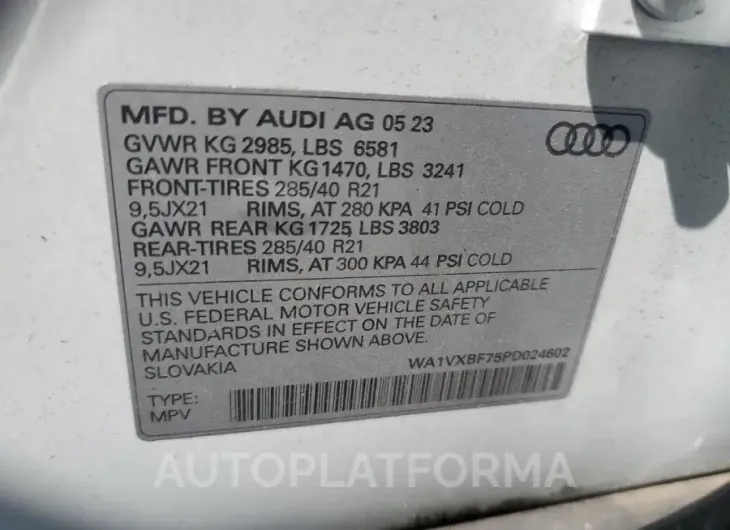 AUDI Q7 PRESTIG 2023 vin WA1VXBF75PD024602 from auto auction Copart