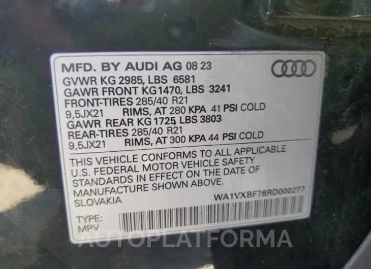 AUDI Q7 PRESTIG 2024 vin WA1VXBF76RD000277 from auto auction Copart