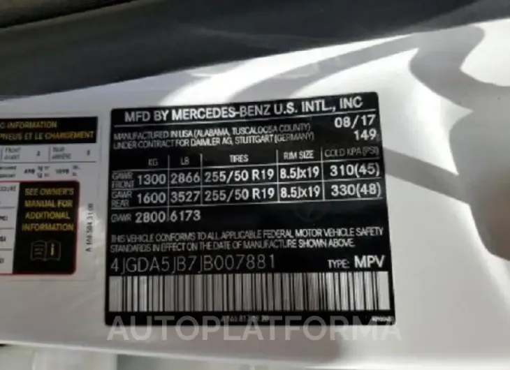 MERCEDES-BENZ GLE 350 2018 vin 4JGDA5JB7JB007881 from auto auction Copart