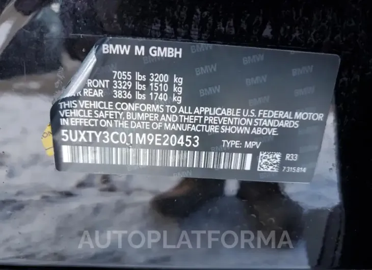 BMW X3 SDRIVE3 2020 vin 5UXTY3C05L9D03327 from auto auction Copart