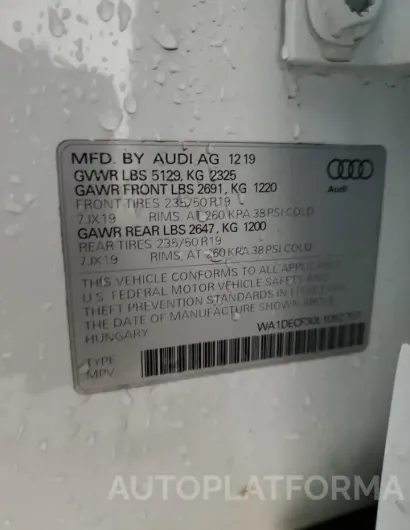 AUDI Q3 PREMIUM 2020 vin WA1DECF30L1062707 from auto auction Copart