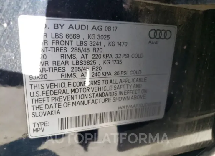 AUDI Q7 PRESTIG 2018 vin WA1VAAF70JD009556 from auto auction Copart