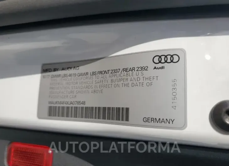 AUDI A4 PREMIUM 2018 vin WAUKMAF4XJA078548 from auto auction Copart